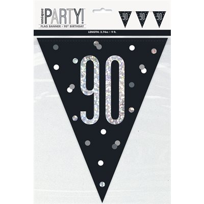 1 9ft Glitz Black & Silver Prismatic Plastic Flag Banner 90