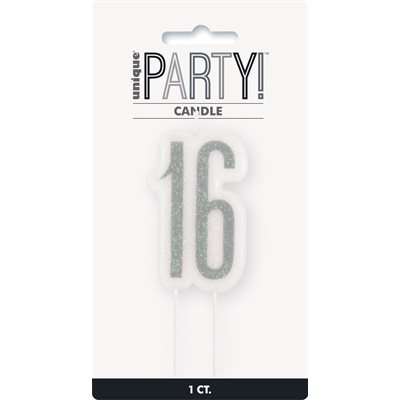 Glitz Black Numeral Birthday Candle 16