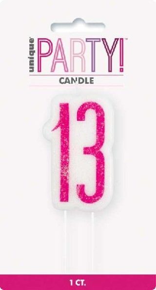 Birthday Pink Glitz Number 13 Numeral Candle