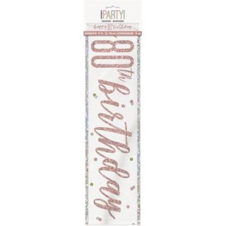 1 9ft Glitz Rose Gold Foil Banner "Happy 80th Birthday"