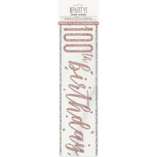 Birthday Rose Gold Glitz Number 100 Prism Banner, 9 ft*
