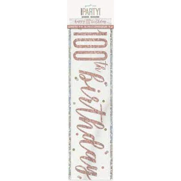 Birthday Rose Gold Glitz Number 100 Prism Banner, 9 ft*
