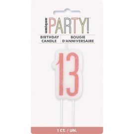 Birthday Rose Gold Glitz Number 13 Birthday Candle
