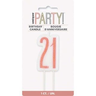 Birthday Rose Gold Glitz Number 21 Birthday Candle