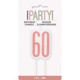 Glitz Rose Gold Numeral Birthday Candle 60