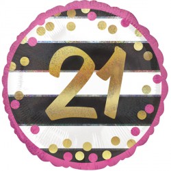 Anagram 18" S40 Pink & Gold 21st Birthday Holographic Pkt - 3716*101