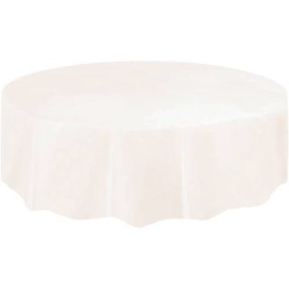 Ivory Solid Round Plastic Table Cover, 84"