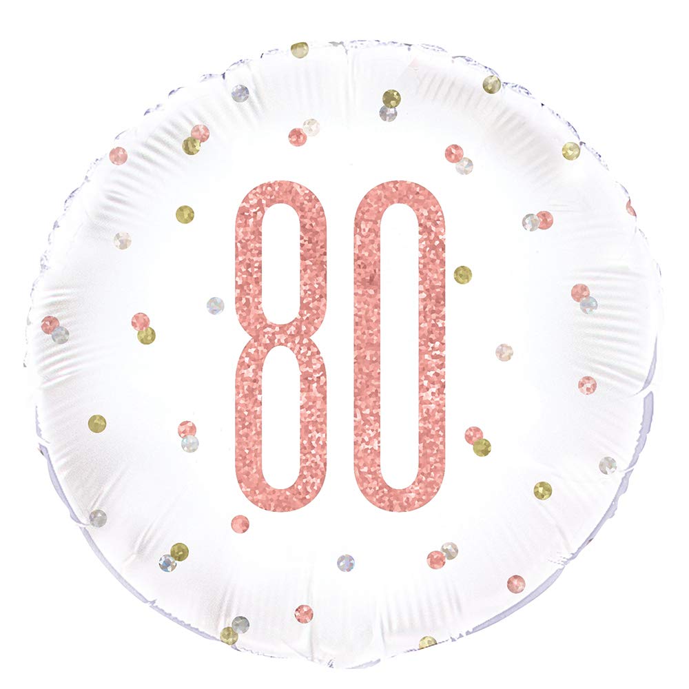 Unique - Birthday Rose Gold Glitz Number 80 Round Foil Balloon 18", Packaged - 84908