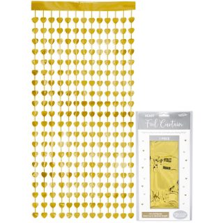 Oaktree Heart Foil Door Curtain 0.90m x 2.50m Metallic Gold - 667594*