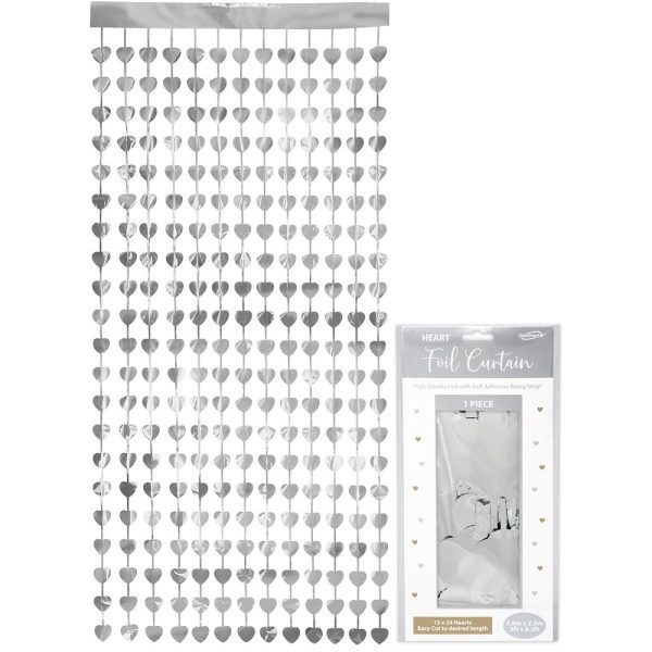 Oaktree Heart Foil Door Curtain 0.90m x 2.50m Metallic Silver - 667600*