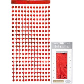 Oaktree Heart Foil Door Curtain 0.90m x 2.50m Metallic Red - 667624*
