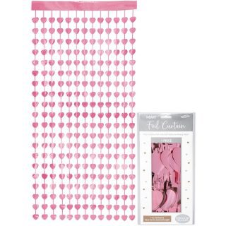 Oaktree Heart Foil Door Curtain 0.90m x 2.50m Metallic Lt Pink - 667655*