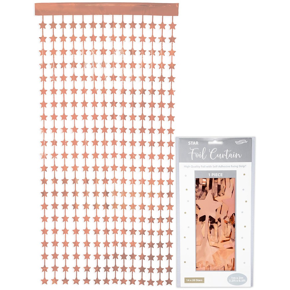 Oaktree Star Foil Door Curtain 1m x 2m Metallic Rose Gold - 667723*