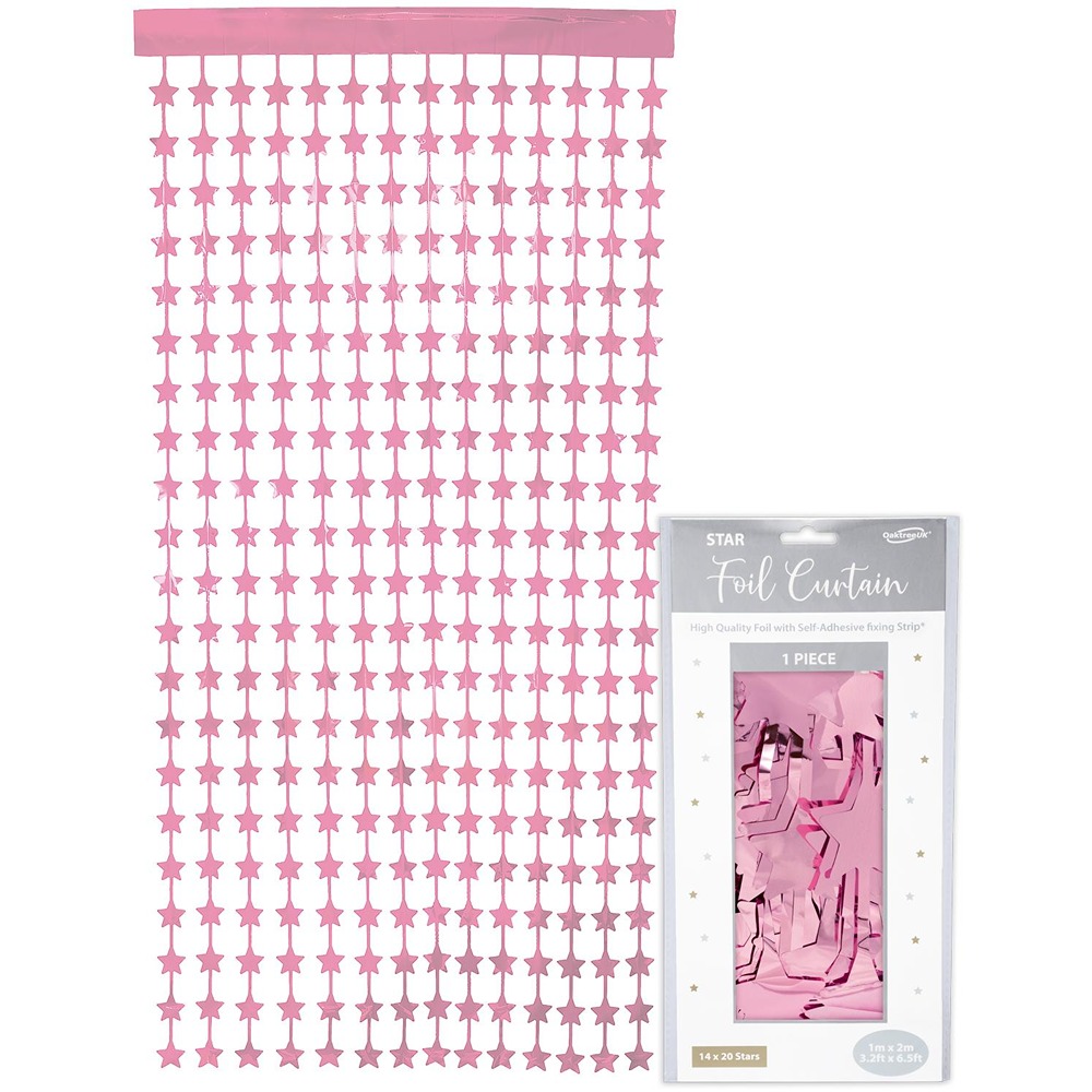 Oaktree Star Foil Door Curtain 1m x 2m Metallic Lt Pink - 667761*