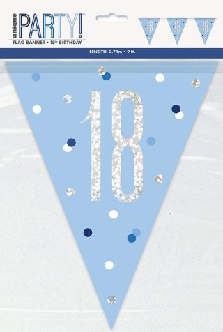 Birthday Blue Glitz Number 18 Flag Banner, 9 ft
