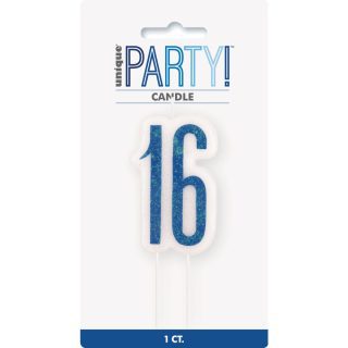 Glitz Blue Numeral Birthday Candle 16