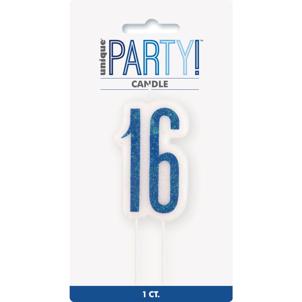Glitz Blue Numeral Birthday Candle 16