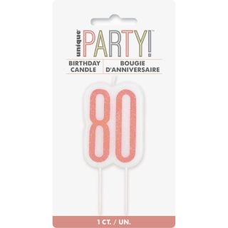Glitz Rose Gold Numeral Birthday Candle 80