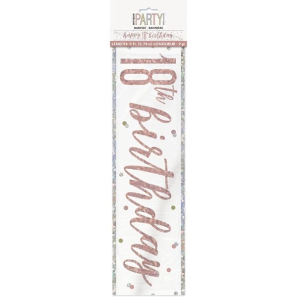 Birthday Rose Gold Glitz Number 18 Prism Banner, 9 ft*