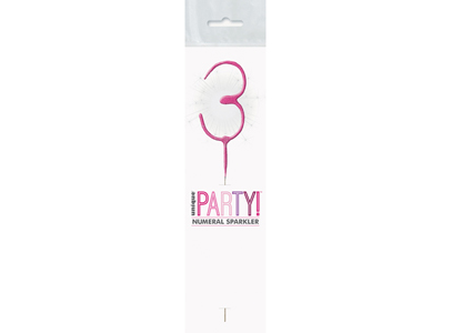 Birthday Pink Glitz Number 3 Sparkler 7"