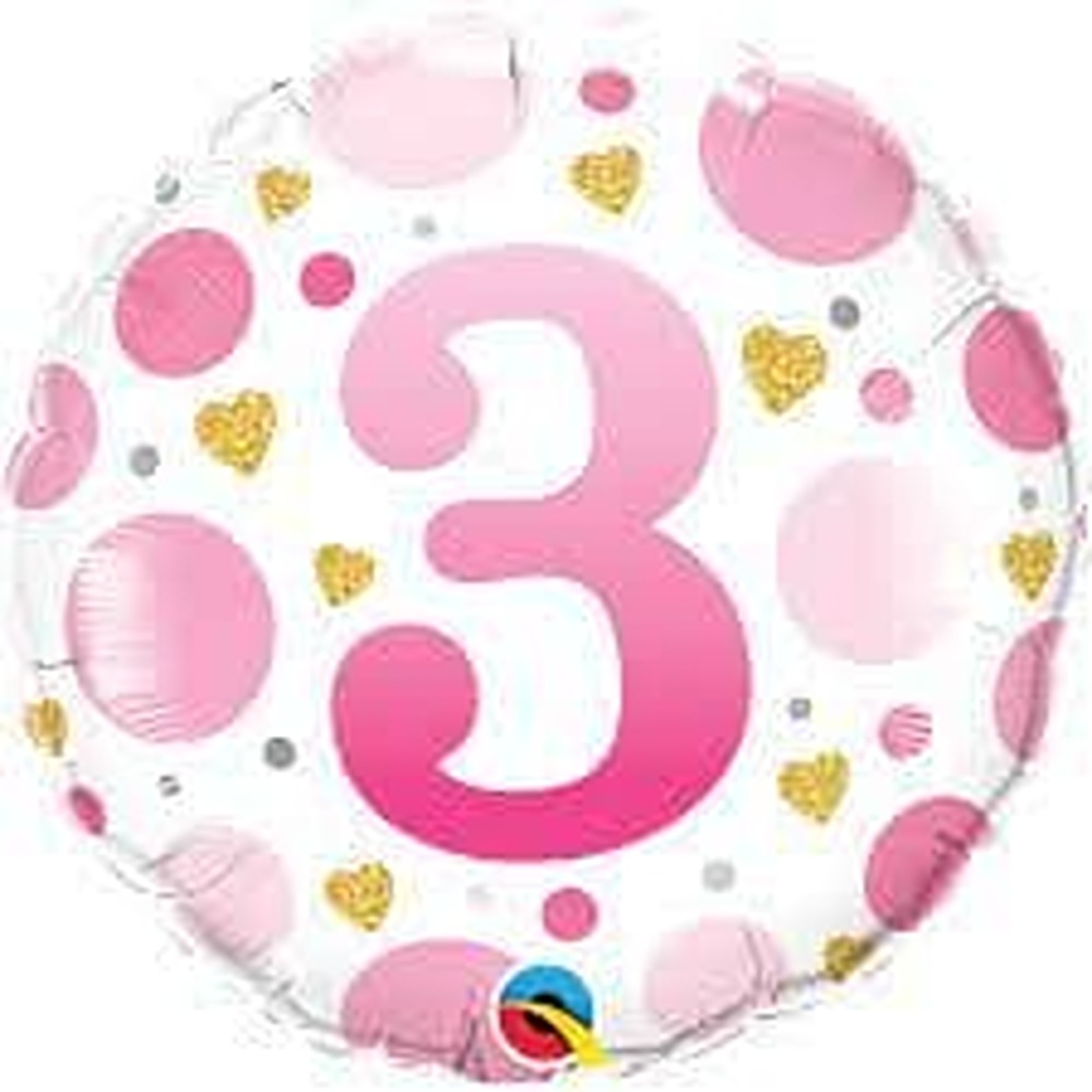 Qualatex 18" Pink Dots Age 3 Pkt - 23124 *