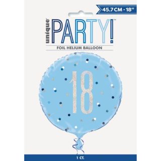 Birthday Blue Glitz Number 18 Round Foil Balloon 18", Packaged*