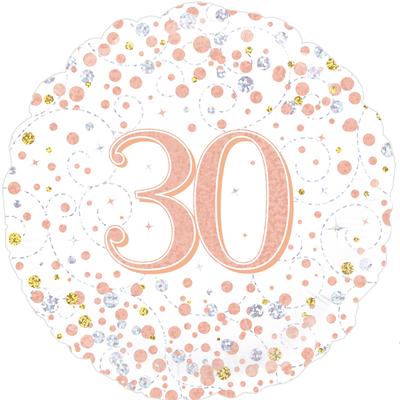 Oaktree 18" 30th Sparkling Fizz Birthday White & Rose Gold Holographic*