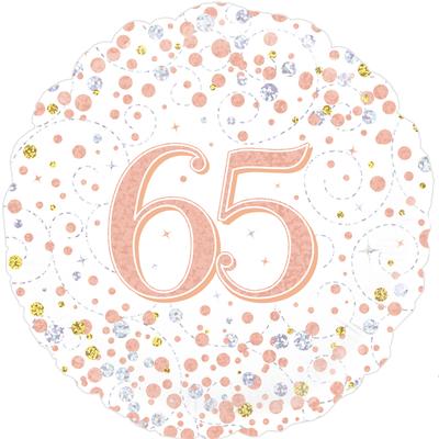 Oaktree 18" 65th Sparkling Fizz Birthday White & Rose Gold Holographic*
