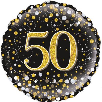 Oaktree 18" 50th Sparkling Fizz Birthday Black & Gold Holographic*