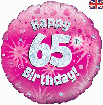 Oaktree 18" Happy 65th Birthday Pink Holographic