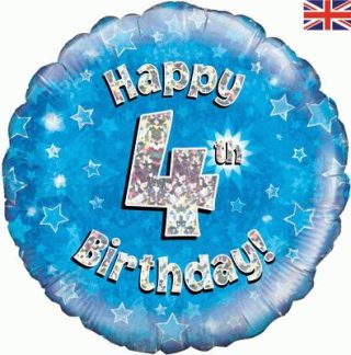 Oaktree 18" Happy 4th Birthday Blue Holographic *
