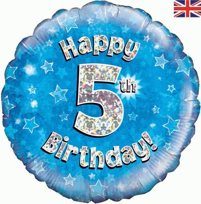 Oaktree 18" Happy 5th Birthday Blue Holographic *