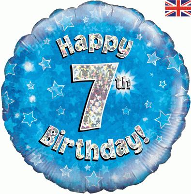 Oaktree 18" Happy 7th Birthday Blue Holographic *