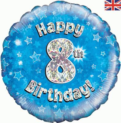Oaktree 18" Happy 8th Birthday Blue Holographic *
