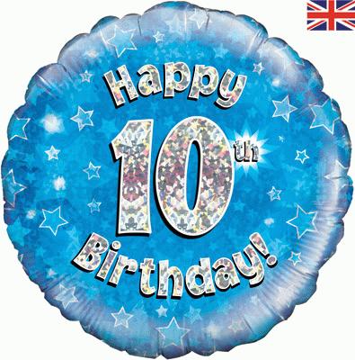Oaktree 18" Happy 10th Birthday Blue Holographic *