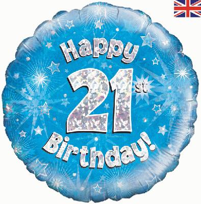 Oaktree 18" Happy 21st Birthday Blue Holographic*