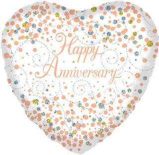 Oaktree 18" Sparkling Fizz Happy Anniversary White & Rose Gold Holographic *