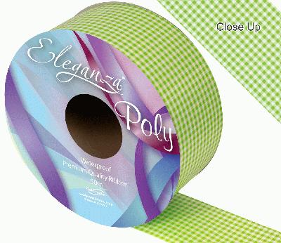 Eleganza Poly 50mm x 50m Gingham Lime Green No.14