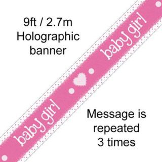 9ft Banner It’s a Girl Pastel Heart Holographic Dot*