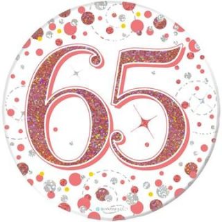 Oaktree 3" Badge 65th Birthday Sparkling Fizz Rose Gold Holographic