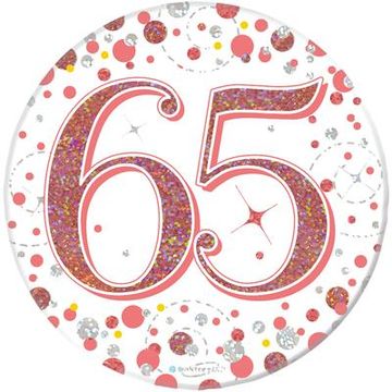 50th Birthday Oaktree 3 Badge Sparkling Fizz Rose Gold Holographic OakTree Party Supplies