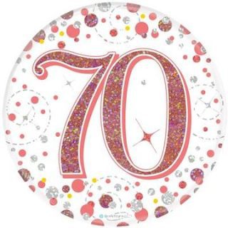 Oaktree 3" Badge 70th Birthday Sparkling Fizz Rose Gold Holographic