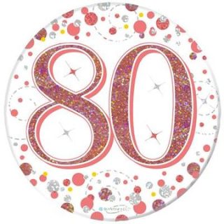 Oaktree 3" Badge 80th Birthday Sparkling Fizz Rose Gold Holographic