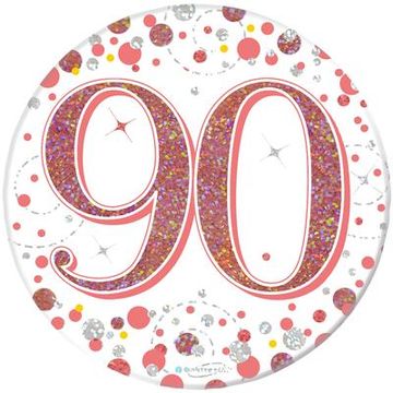 Oaktree 3" Badge 90th Birthday Sparkling Fizz Rose Gold Holographic