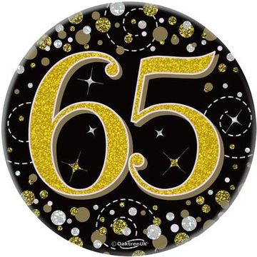Oaktree 3" Badge 65th Birthday Sparkling Fizz Black Gold Holographic