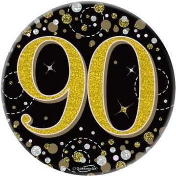 Oaktree 3" Badge 90th Birthday Sparkling Fizz Black Gold Holographic