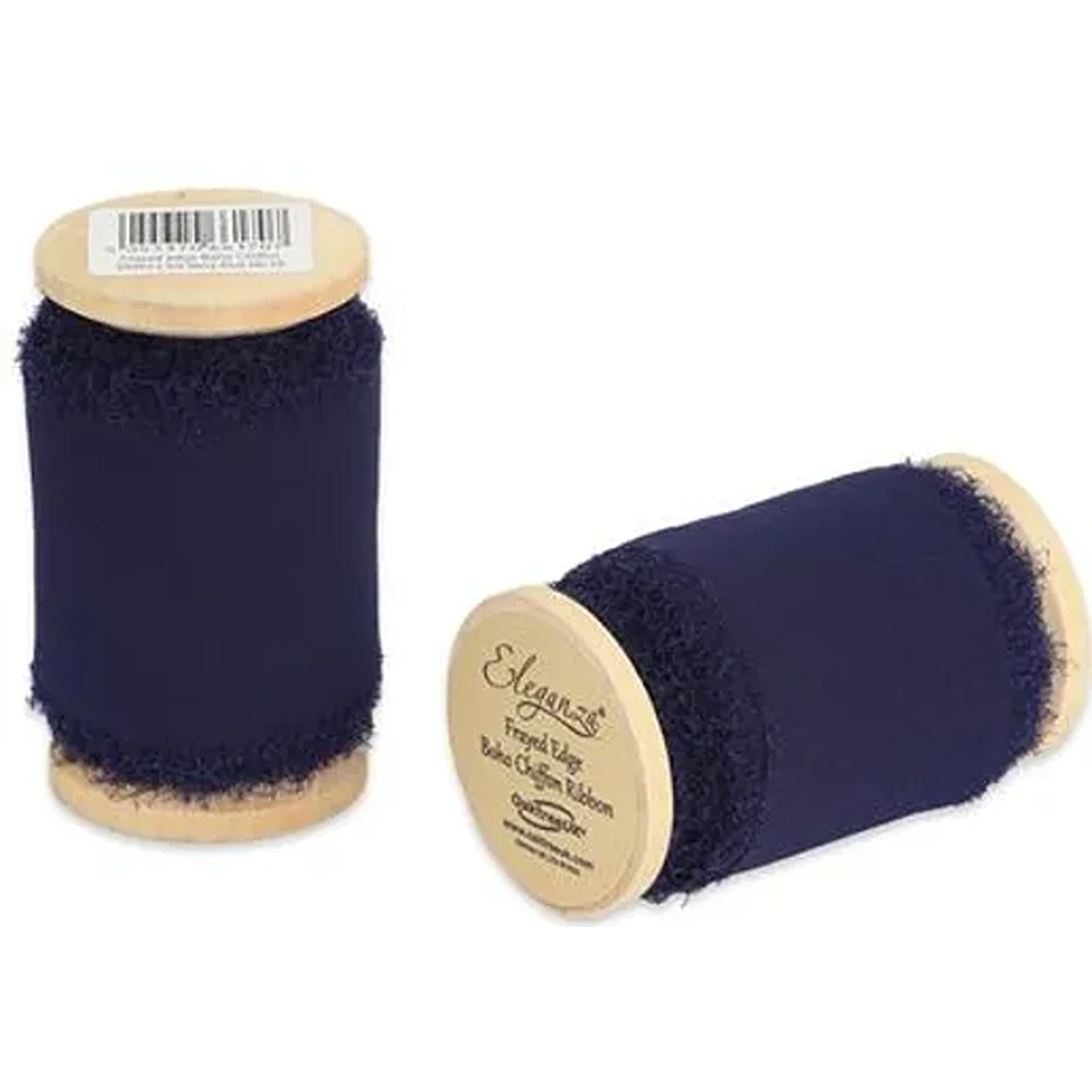 Eleganza Frayed Edge Boho Chiffon 50mm x 5m Navy Blue No.19 (1 Reel)