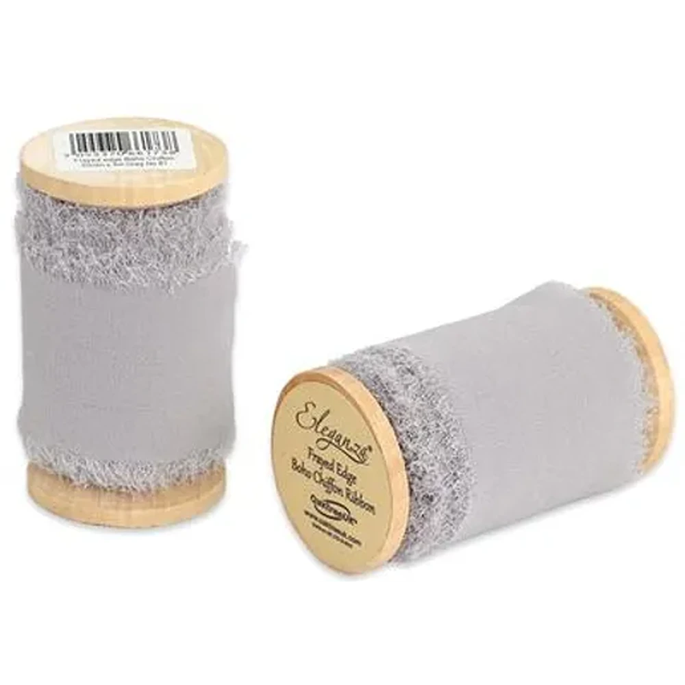 Eleganza Frayed Edge Boho Chiffon 50mm x 5m Grey No.81