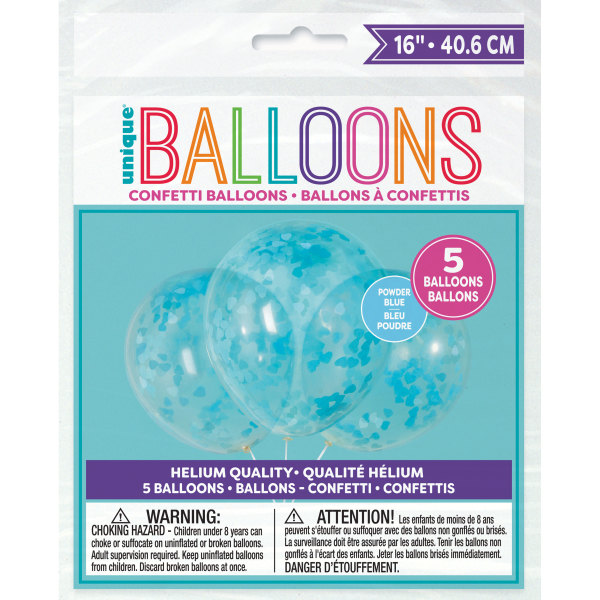 Clear Latex Balloons with Blue Heart Confetti 16", 5ct