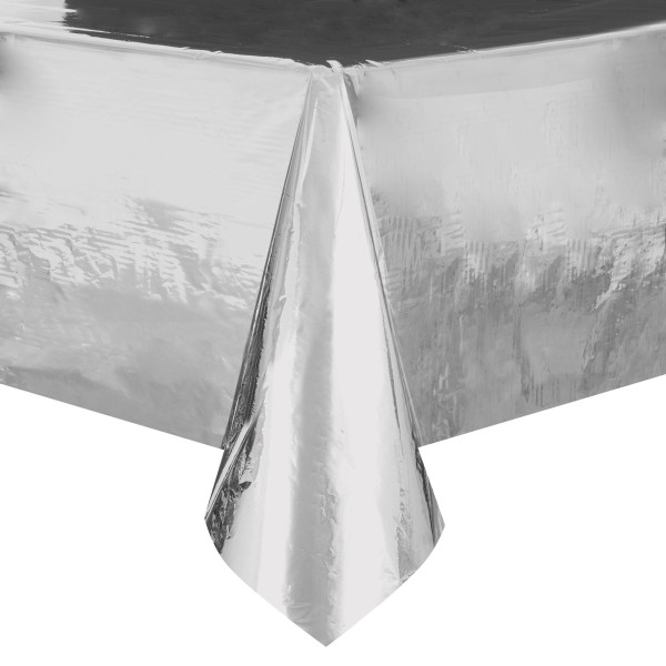 Silver Foil Rectangular Plastic Table Cover, 54" x 108"